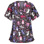 Womens Printed V Neck Short Sleeve T Shirt Casual Style Pocket Detail Comfortable Fabric Perfect