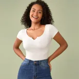 High Waisted Cropped T Shirt Cotton Fabric Slim Fit Short Sleeve Trendy Design Summer Casual Wea