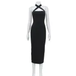 Bodycon Maxi Dress Sexy Cross Back Design Solid Color Elegant Fit Perfect for Parties and Evenin