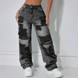 Casual Ripped Straight Leg Womens Jeans Versatile Trendy Comfortable Perfect for Everyday Wear R