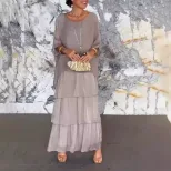 Chiffon Batwing Sleeve Maxi Dress Elegant Round Neck Trendy Design Lightweight Fabric Perfect fo