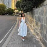 V Neck Halter Dress Sexy Slim Fit Elegant White French Princess Style for Autumn Wholesale Avail