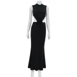 Sleeveless High Neck Dress Solid Color Hollow Out Backless Elegant Design Evening Wear Red Carpe