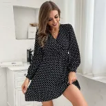 Black Polka Dot Long Sleeve V Neck Dress for Women Casual Elegant Style Available in S to XL Wholesale Ready to Ship