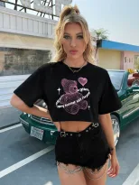Casual Loose Fit Printed Short Sleeve T Shirt Round Neck Versatile Design Trendy Style Perfect f