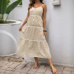 Layered Striped Midi Dress French Vacation Style Sleeveless Comfortable Fabric Perfect for Summe
