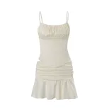 French Style Womens Spring Set Sexy Backless Camisole with Ruffle Hem and Mermaid Skirt Elegant