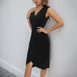 Elegant Black Sleeveless V Neck Split Maxi Dress New Arrival European and American Style Perfect