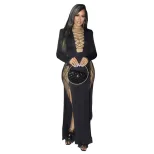 Elegant Long Sleeve Maxi Dress Deep V Neck High Slit Solid Color Slim Fit Spring Summer Fashion