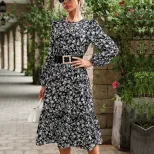 Womens Long Sleeve Black Floral Dress Elegant Design Autumn Winter Style Wholesale Available OEM