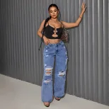 Womens Ripped Straight Leg Jeans Loose Fit Hip Hop Style Casual Wear Wholesale Available OEM ODM