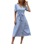 Floral Knot Dress Elegant Casual Style Suitable for Commuting and Vacations Available for Wholes