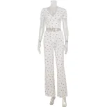 Womens Summer Floral Print Knit Short Sleeve Loungewear Set Slim Fit Stylish Comfortable Perfect
