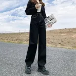 速卖通牛仔裤女2023春季新款韩版学生宽休闲松显瘦显高垂感拖地裤