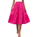 High Waisted Solid Color Midi Skirt Elastic Waist Fashionable Design Versatile for Casual or For