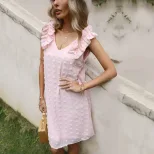 Loose Fit V Neck Chiffon Dress Solid Color Summer Style Perfect for Valentines Day Wholesale Ava