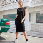 Loose Fit Casual Solid Color Dress Comfortable Fabric Versatile Style Perfect for Everyday Wear