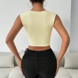 V Neck Crop Top Sleeveless Trendy Design Sexy Style Spring Summer Wear Wholesale Available