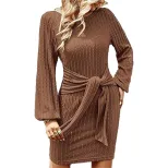 Elegant Womens Dress Spring Summer Slim Fit Waist Tie Bodycon Style Perfect for Casual or Formal