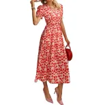 Floral V Neck Long Sleeve Dress Slim Fit Mid Length Elegant Style Perfect for Spring and Summer