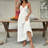 White Lace Trim Maxi Dress Simple Elegant Vacation Style Perfect for Summer Events OEM Available