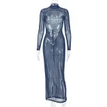 Elegant Backless Tie Back Bodycon Dress Long Sleeve Stand Collar Slim Fit Perfect for Parties an
