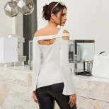 Off Shoulder Hollow Out Top Slim Fit Long Sleeve Side Slit Trendy Casual Wear for Women Wholesal