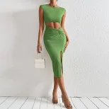 Sleeveless Knit Bodycon Dress Sexy Hollow Out Design Elegant for Parties and Events Wholesale Av