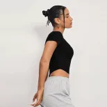 Slim Fit Short Sleeve Knitted T Shirt Square Neck Irregular Hem Casual Style Summer Womens Activ
