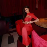 Chic Two Piece Set Solid Color Hollow Design Fitted Crop Top High Waisted Pants Fashionable for
