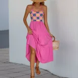Pink Halter Neck Color Block Dress for Women Sweet Summer Vacation Style Available in S to XL Wholesale Ready to Ship