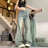 High Waist Loose Fit Vintage Wash Denim Trousers for Women Casual Wide Leg Design Available in Blue and Black Wholesale