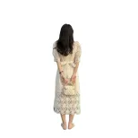 Lace Dress for Women Puff Sleeve High Waist A Line Design Elegant Short Sleeve for Summer