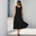 Summer Midi Dress Sleeveless Button Detail Solid Color Casual Wear for Women OEM Available