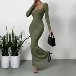 Off Shoulder Maxi Dress Slim Fit Ankle Length Spring Summer Vacation Style Wholesale Available