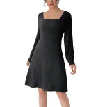 Lace Backless Knitted Dress Bow Tie Detail Square Neck Solid Color Elegant Evening Wear OEM Avai