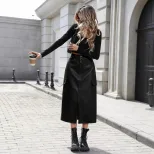 High Waisted PU Pencil Skirt Slim Fit Split Design Elegant Style Perfect for Casual or Formal Oc