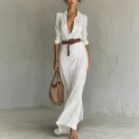 Elegant Womens Autumn Dress Solid Color Irregular Pleats Waist Belt Perfect for Casual or Formal