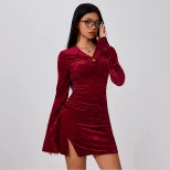 Womens Sexy Ruffled Bodycon Dress Flared Sleeves Pleated Waist Short Length Spring Summer Fashio