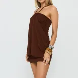 Summer Womens Short Ruched Bubble Dress Halter Neck Slim Fit Off Shoulder Perfect for Casual Out