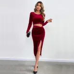 Velvet Bodycon Dress Sexy Hollow Out Split Design Long Sleeve Evening Party Wear Wholesale Avail