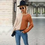 Womens Long Sleeve T Shirt Color Block Design Comfortable Fabric Casual Style Perfect for Autumn
