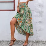 Vintage Floral Asymmetrical Midi Skirt Lightweight Flowing Design Perfect for Spring Summer Occa