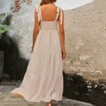 Summer Casual Maxi Dress Solid Color Backless Sleeveless Versatile Style Perfect for Beach or Ou