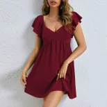 V Neck Casual Mini Dress Loose Fit Summer Style Trendy Design Perfect for Parties and Everyday W