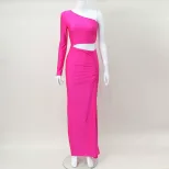 Off Shoulder Long Sleeve Hollow Out Bodycon Dress High Waist Solid Color Sexy Style Evening Part