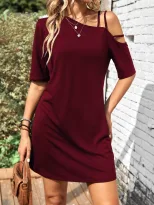 Casual Loose Solid Color One Shoulder Slip Dress for Women Comfortable Fabric Versatile Style Re