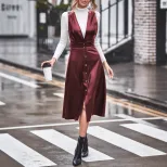 PU Strap Dress Solid Color Minimalist Design Versatile Style Perfect for Casual Wear Wholesale A