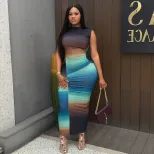 Color Block Ruched Maxi Dress Stylish Sexy Versatile Perfect for Streetwear or Casual Occasions
