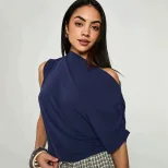 Sleeveless Asymmetrical Top Wrinkle Design Waist Defining Slim Fit Casual Summer Wear for Work W